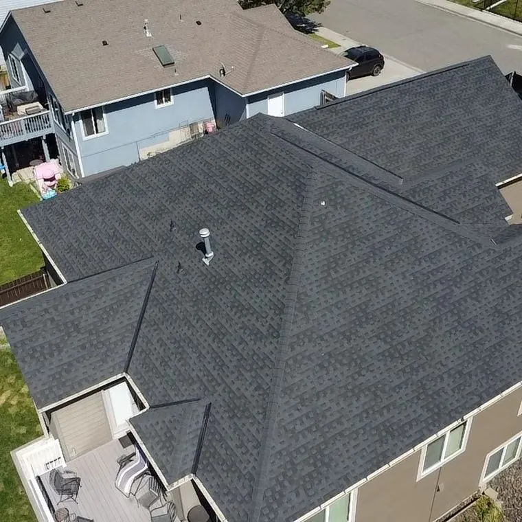 Finished architectural shingle roof, seen from above