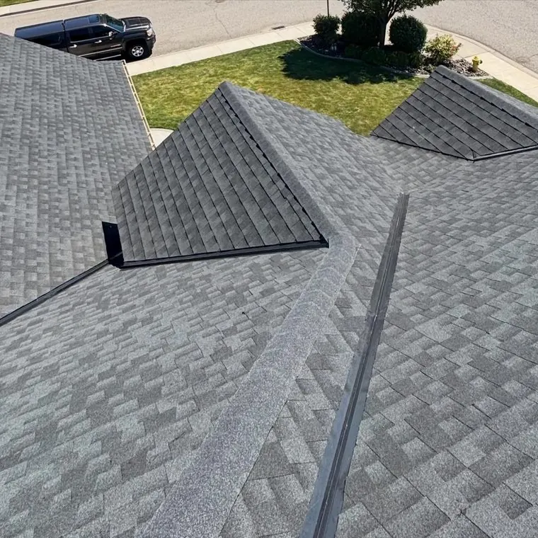 Hip and valley detail on a finished roof