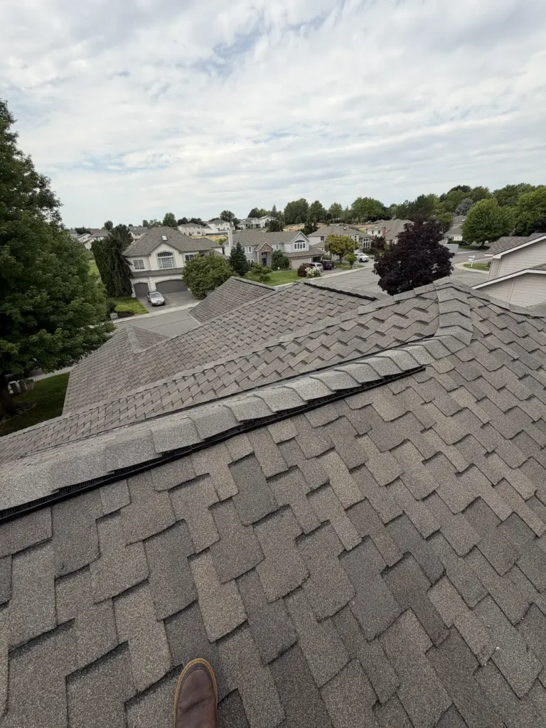 A completed roof over the neighbourhood under overcast weather